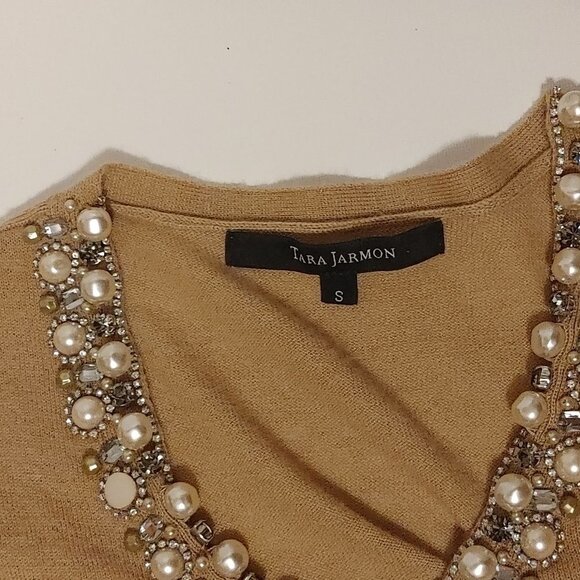 TARA JARMON Camel Cardigan with embellishments Women's Size Small 100% C… - Picture 3 of 4
